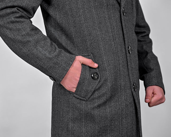 Men's Charcoal Grey Trench Coat Slim Fit Notch Lapel Single Breasted